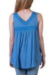 Sleeveless V-Neck Peasant Top with Embroidery, Blue, original image number 1
