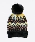 Fur Pompom Chevron Hat , Black, original image number 0
