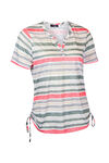 Striped Burnout T-shirt with Side Ruche Drawstrings, White, original image number 0