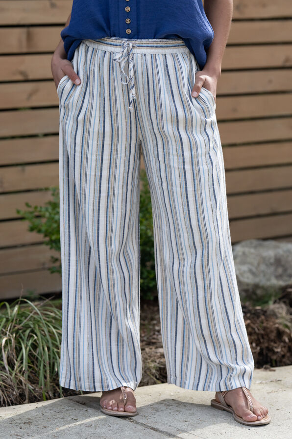 Linen Blend Striped Flow Pants, Blue, original image number 0