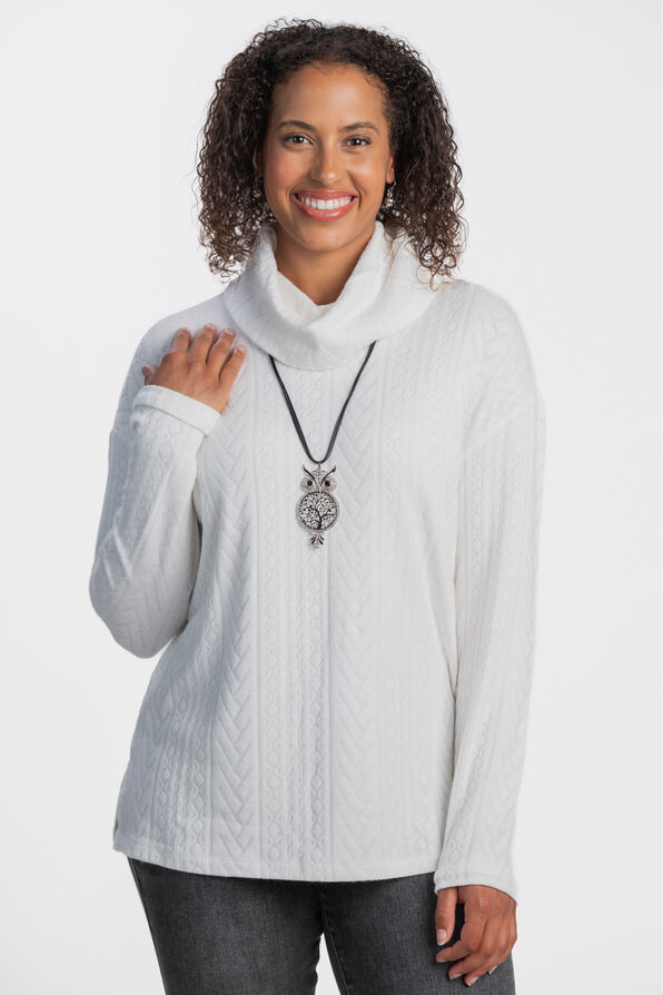 Long Sleeve Cowl Neck Pullover, Cream, original image number 0
