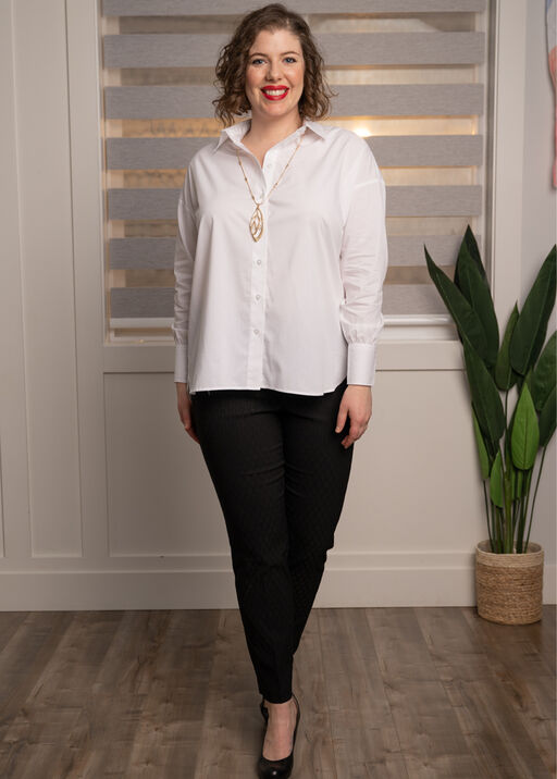 Long Sleeve Button-Up Blouse w/ Collar, White, original