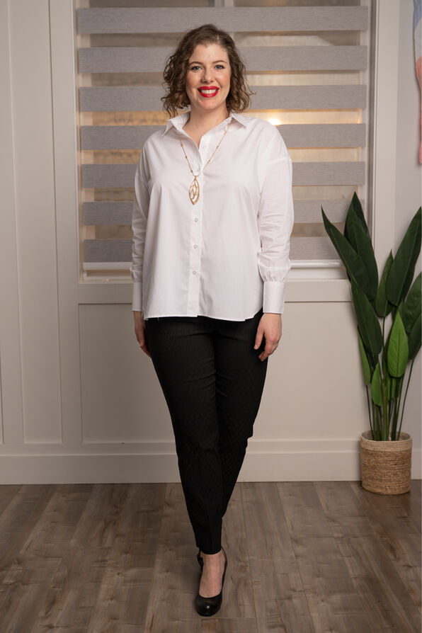 Long Sleeve Button-Up Blouse w/ Collar, White, original image number 1