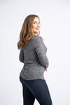 Long Sleeve Faux Wrap Top , Charcoal, original image number 3