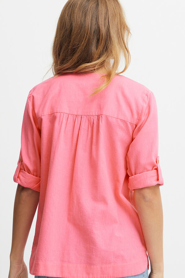Notched V-Neck Linen Blend Top, Pink, original image number 2