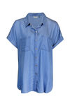 Cap Sleeve Chambray Button Front Shirt, Indigo, original image number 0