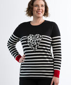 Stripes Heart Houndstooth Fall Sweater, Black, original image number 0