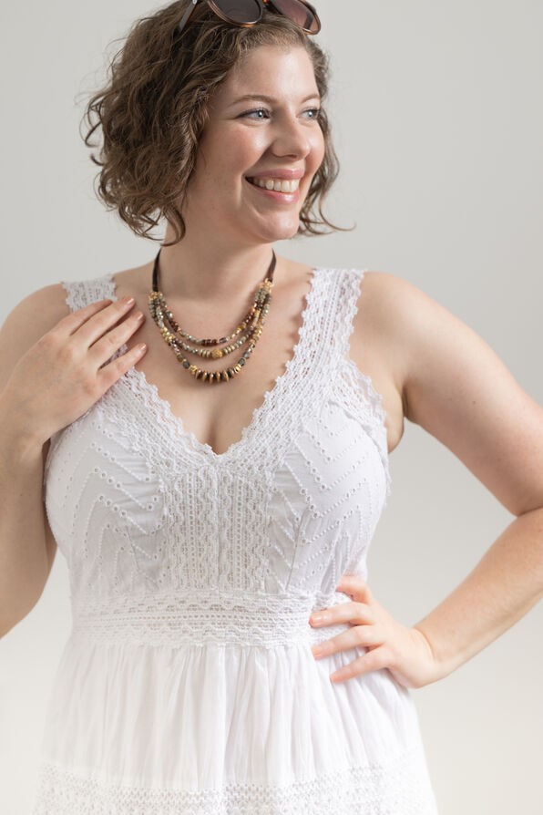 Crochet Eyelet White Dress, White, original image number 1