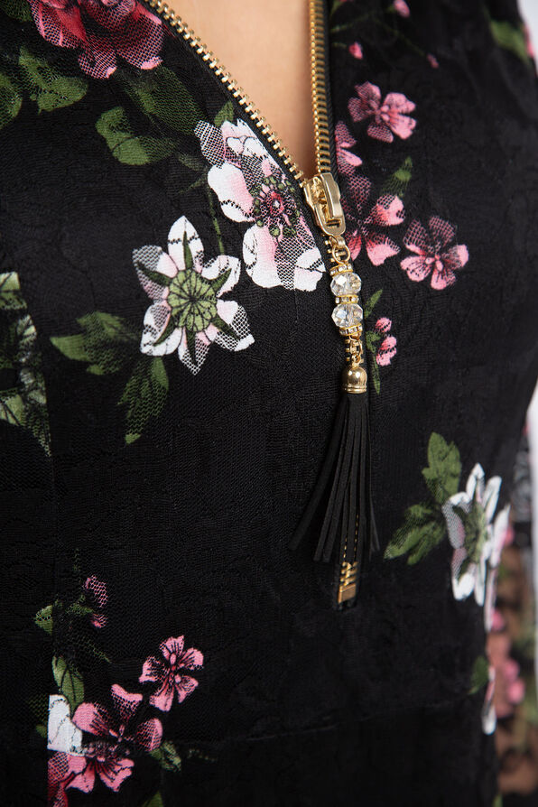 Floral Lace Overlay Dress, Black, original image number 3