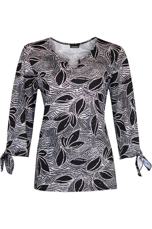 Sequins Embellished Top with Keyhole Neckline, Black, original image number 0