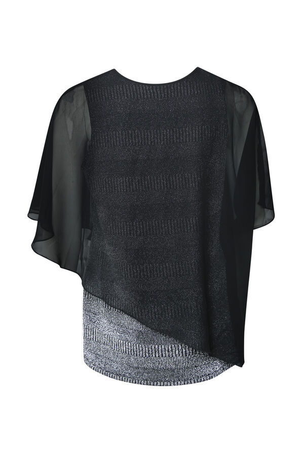 Poncho Style Glitter and Chiffon Top, Black, original image number 1