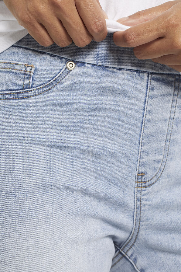 Fray Hem Pull-On Jeans, Blue, original image number 2