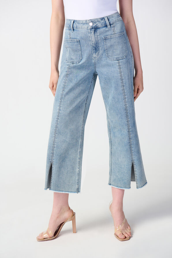 Culotte Jeans w/ Embellished Front Seam, Denim, original image number 2