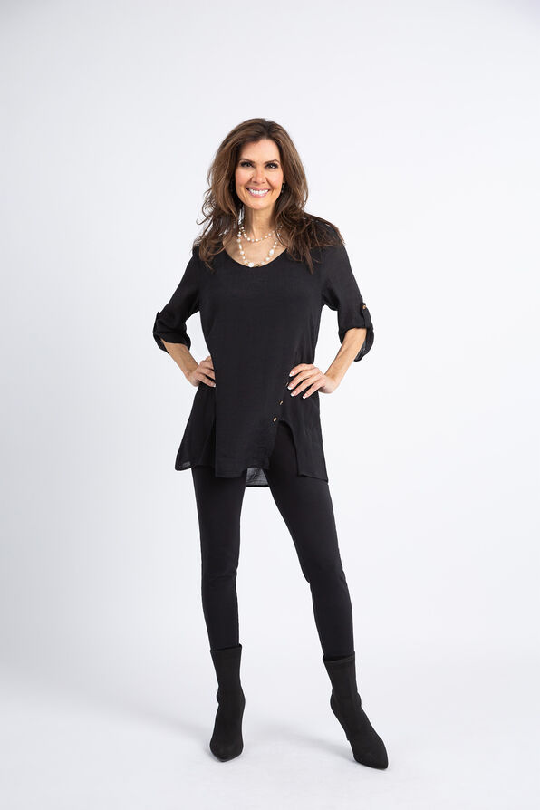 ¾ Sleeve Relaxed Fit Blouse, Black, original image number 0