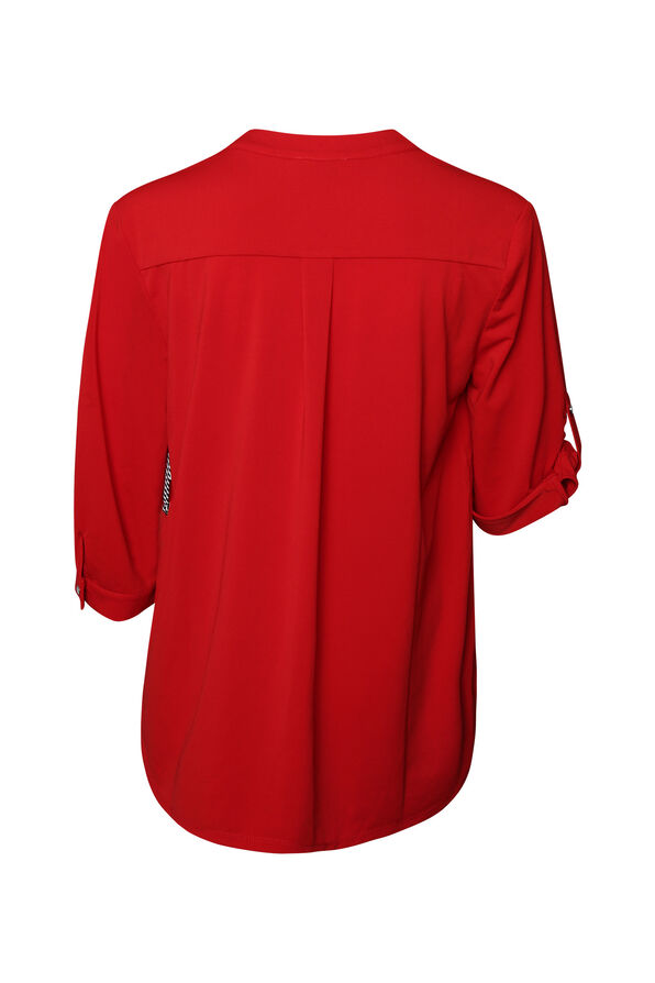 Modern V-Neck with Zipper Blouse, Red, original image number 1