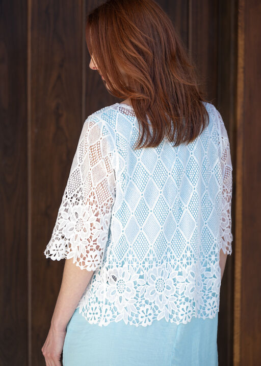¾ Sleeve Crochet Lace Short Cardigan, White, original
