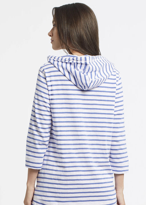 Stripe Hoodie Cotton Sweater, Blue, original