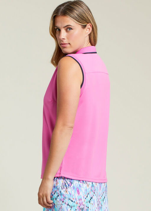 Sleeveless V-neck Golf Polo, Pink, original