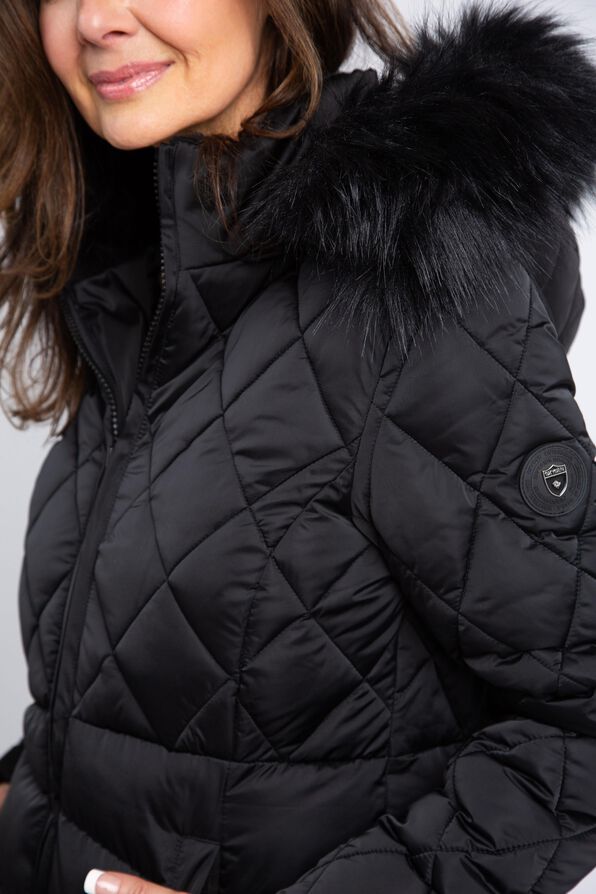 Fur Hood Insulated Winter Coat, Black, original image number 4