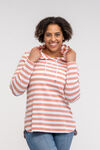 Striped Hooded Waffle Long Sleeve Top, Coral, original image number 0