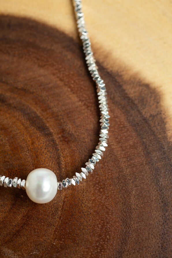 Single Pearl Bling Chain Necklace, Silver, original image number 1