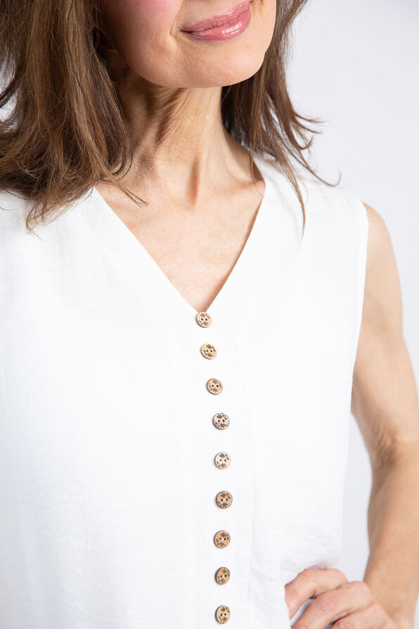 Sleeveless Layered Button Front Blouse, White, original image number 4