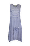 Sleeveless Striped Dress with Patch Pocket, Navy, original image number 0