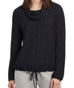 Sporty Drawstring Pull-Over Cowl Sweater , Black, original image number 0