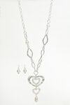 Triple Heart Pendant Necklace Set, Silver, original image number 0