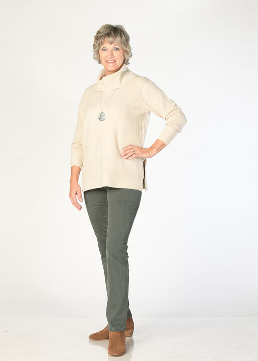 Side-Slit Turtleneck Sweater, Oatmeal, original