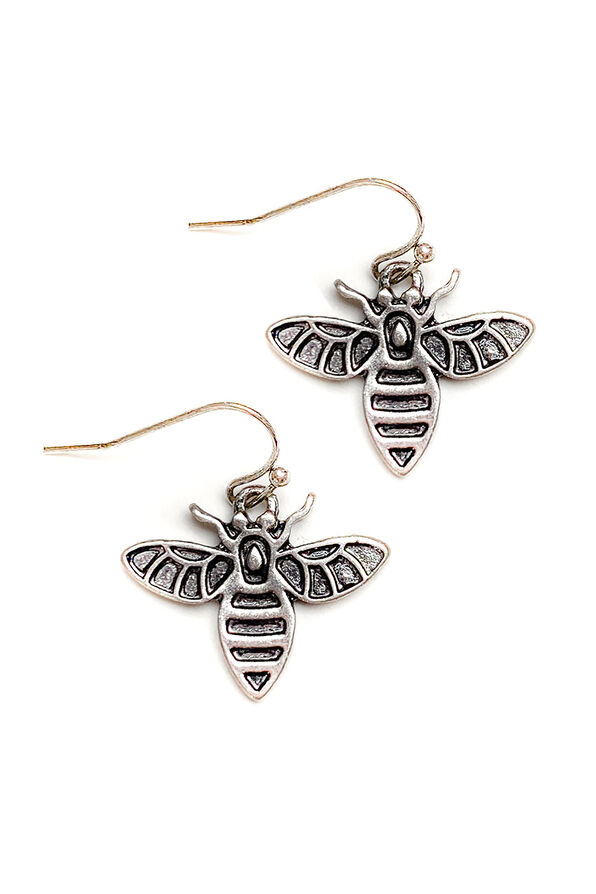 Bee Dangle Earrings, Silver, original image number 0