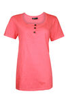 Cotton Short Sleeve T-Shirt with Coconut Buttons, Coral, original image number 0