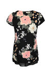 Floral Print Pintuck with Overlay Short Sleeve Top, Black, original image number 1