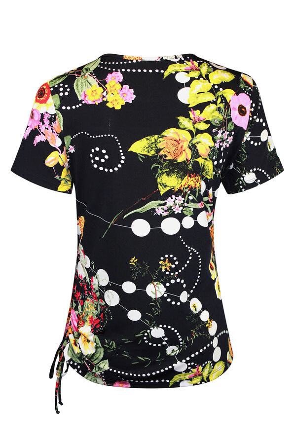 Floral Print Short Sleeve Top with Side Tie, Navy, original image number 1