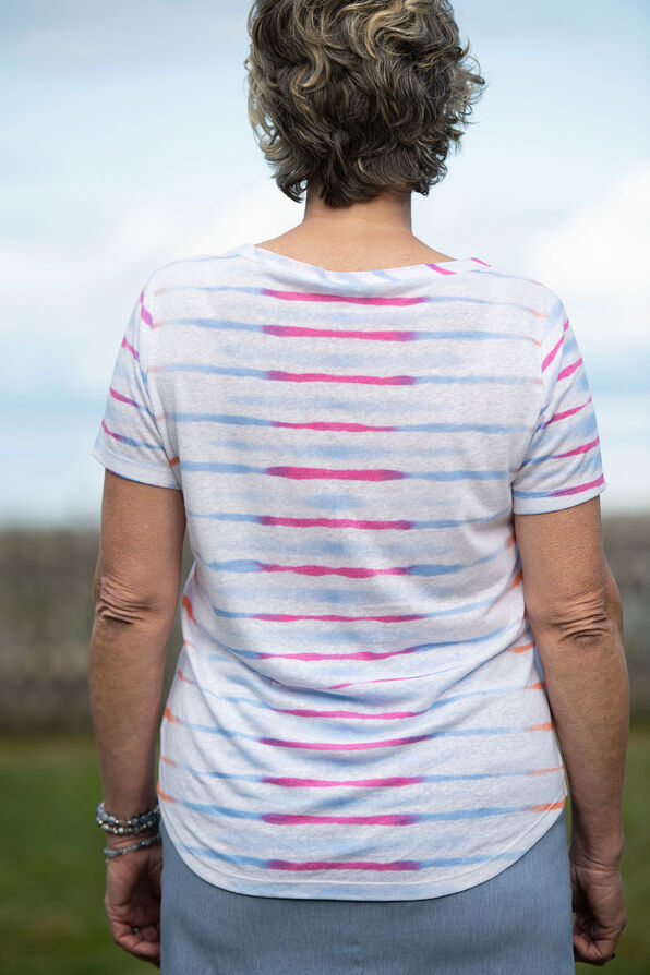 Tie Dye Striped Linen T-Shirt, Pink, original image number 1