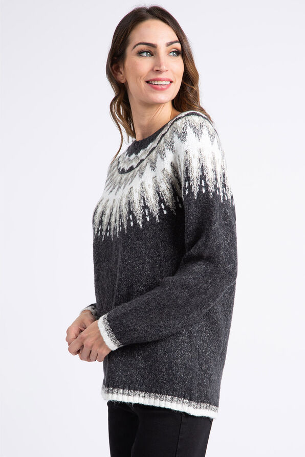 Intarsia Knit Sweater, Black, original image number 2