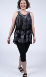 V-Neck Aztec Print Umbrella Dress, Black, original image number 3