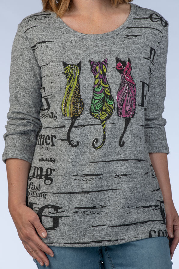 Colorful Cats Graphic Shirt, Grey, original image number 3