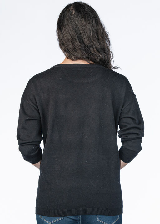 Sparkly Black Hearts Rhinestones Sweater , Black, original