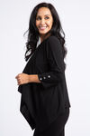 ¾ Sleeve Open Front Cardigan w/ Crystal Buttons, Black, original image number 1