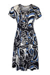 Puff Print Fit and Flare Dress, Navy, original image number 0