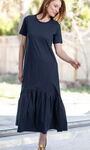 Short Sleeve Ruffle Hem Maxi Dress, Navy, original image number 1