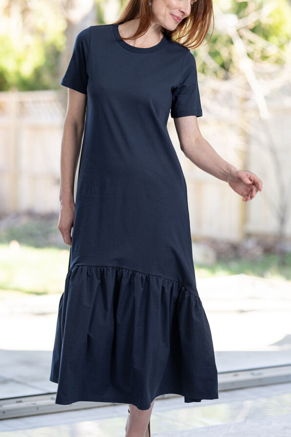 Short Sleeve Ruffle Hem Maxi Dress, Navy, original image number 1