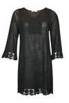 3/4 Sleeve Crochet Trim Cotton Tunic, Black, original image number 0