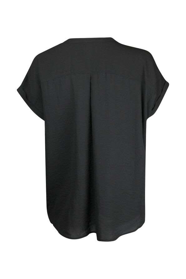 Split Neck Cap Sleeve Blouse, Black, original image number 1