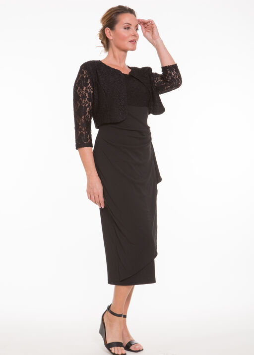 Sleeveless Full-Length Dress w/ Matching Lace Cardi, Black, original