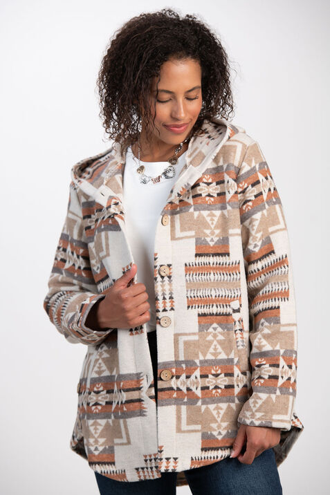 Hooded Aztec Jacket , Brown, original