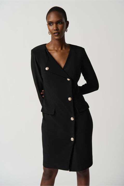 Knee Length Silky Knit Blazer Dress, Black, original