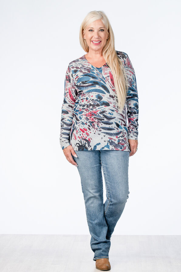 Multi-Print Multi-Colored Feathery Heathered Shirt , Multi, original image number 2