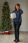 Sparkly Sequin Chiffon Sweater, Navy, original image number 0